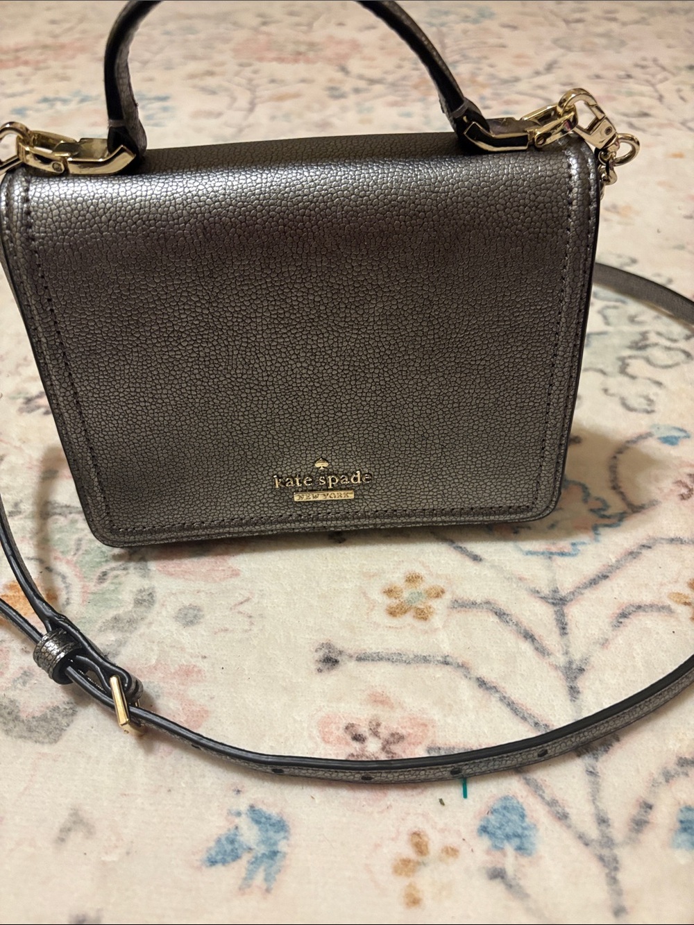 kate spade Metallic pewter Pebbled Crossbody Bag with Gold Hardware! So cute!